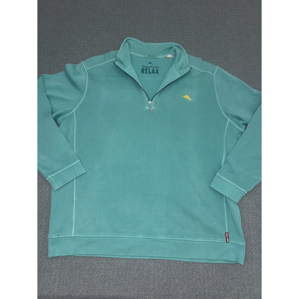 Excellent Tommy Bahama 2XL Pullover Teal Blue Relax Quarter Zip Cotton Ribbed